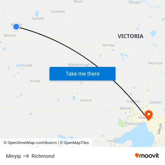 Minyip to Richmond map