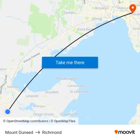 Mount Duneed to Richmond map