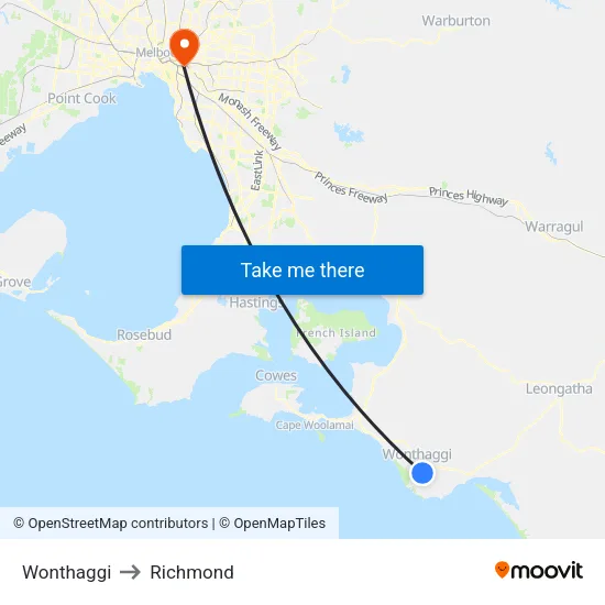 Wonthaggi to Richmond map