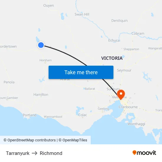 Tarranyurk to Richmond map