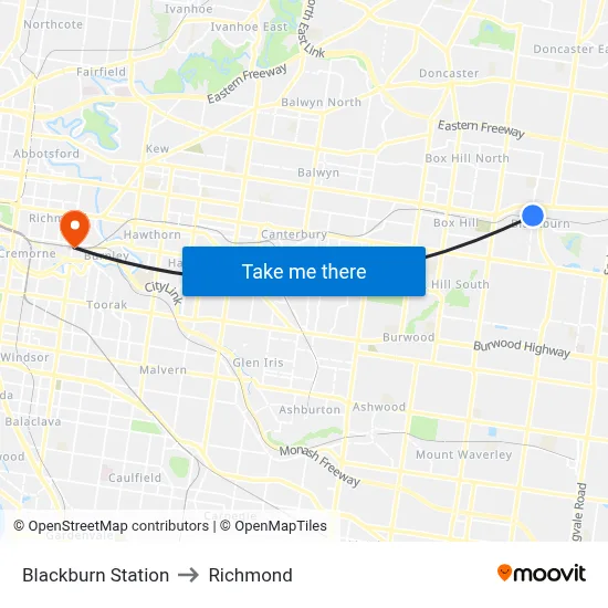 Blackburn Station to Richmond map