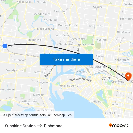 Sunshine Station to Richmond map