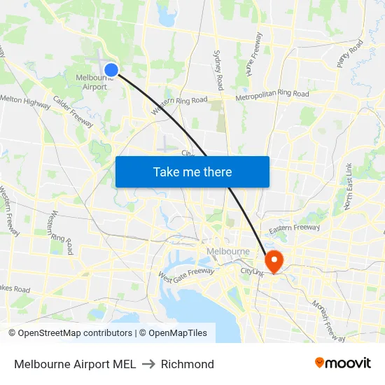 Melbourne Airport MEL to Richmond map