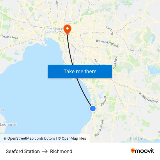 Seaford Station to Richmond map