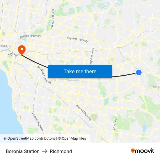 Boronia Station to Richmond map