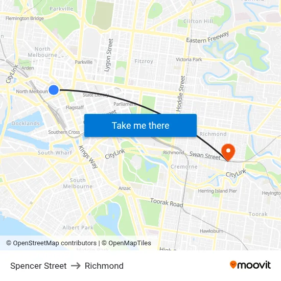 Spencer Street to Richmond map