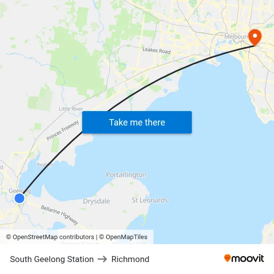 South Geelong Station to Richmond map