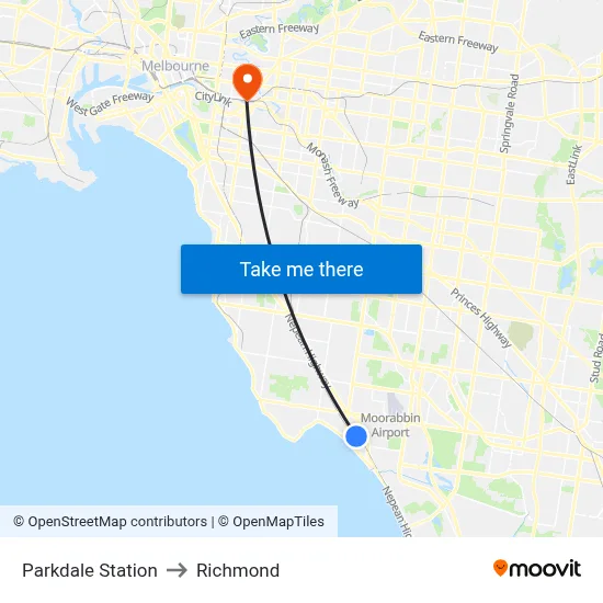 Parkdale Station to Richmond map
