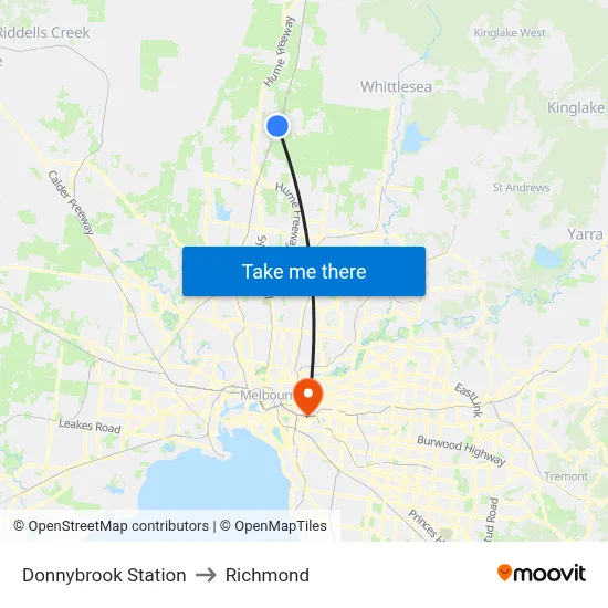 Donnybrook Station to Richmond map