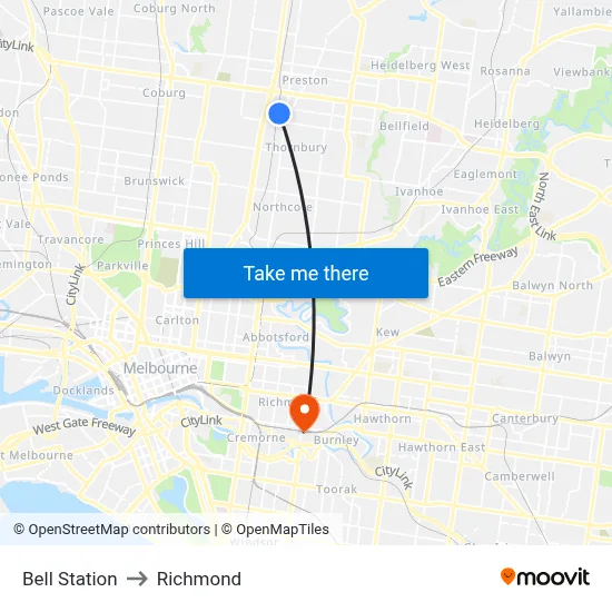 Bell Station to Richmond map