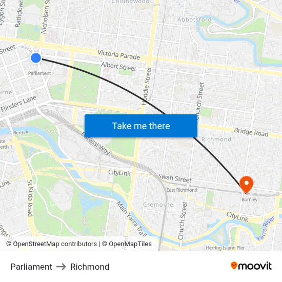 Parliament to Richmond map