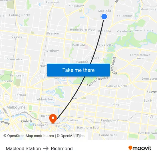 Macleod Station to Richmond map