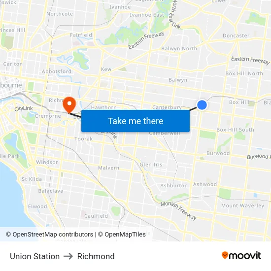Union Station to Richmond map