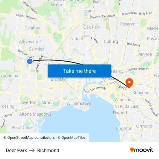 Deer Park to Richmond map