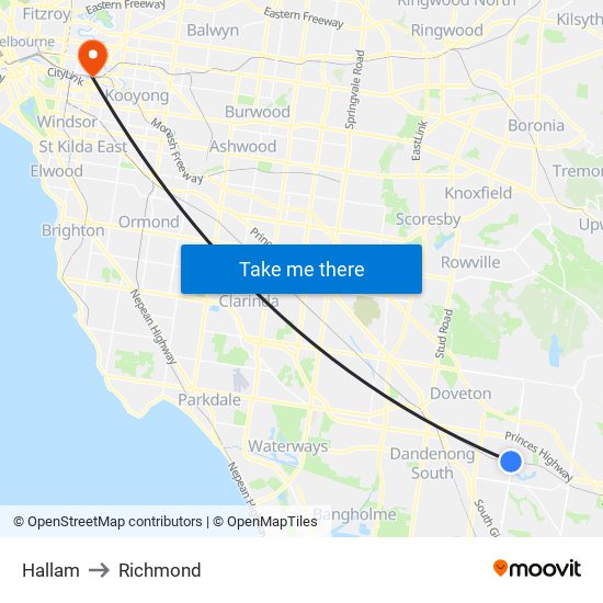 Hallam to Richmond map