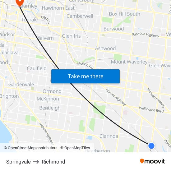 Springvale to Richmond map