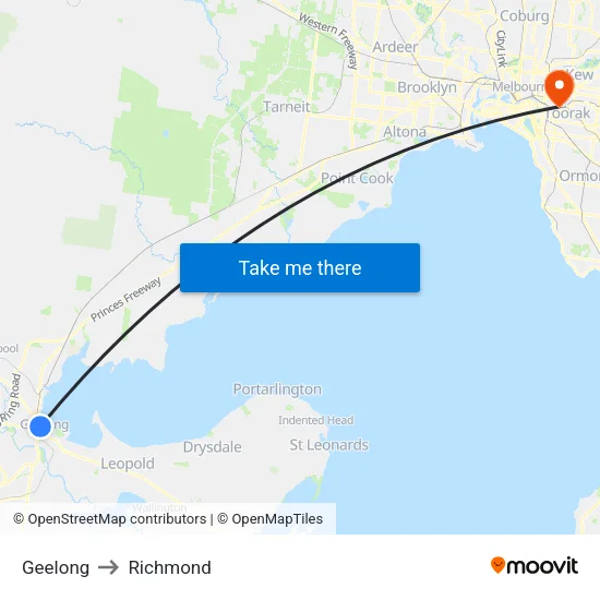 Geelong to Richmond map