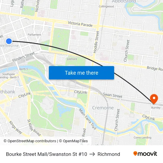 Bourke Street Mall/Swanston St #10 to Richmond map
