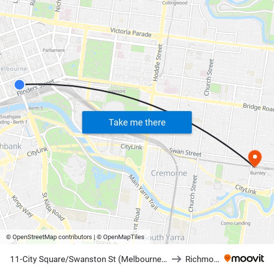 11-City Square/Swanston St (Melbourne City) to Richmond map