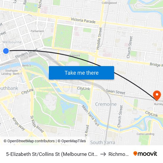 5-Elizabeth St/Collins St (Melbourne City) to Richmond map