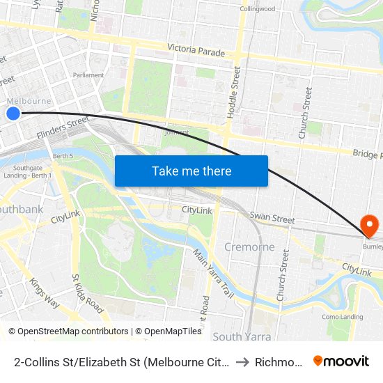 2-Collins St/Elizabeth St (Melbourne City) to Richmond map