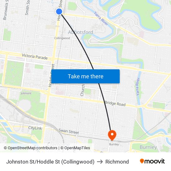 Johnston St/Hoddle St (Collingwood) to Richmond map