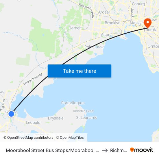 Moorabool Street Bus Stops/Moorabool St (Geelong) to Richmond map