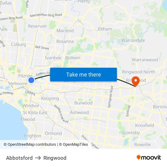 Abbotsford to Ringwood map