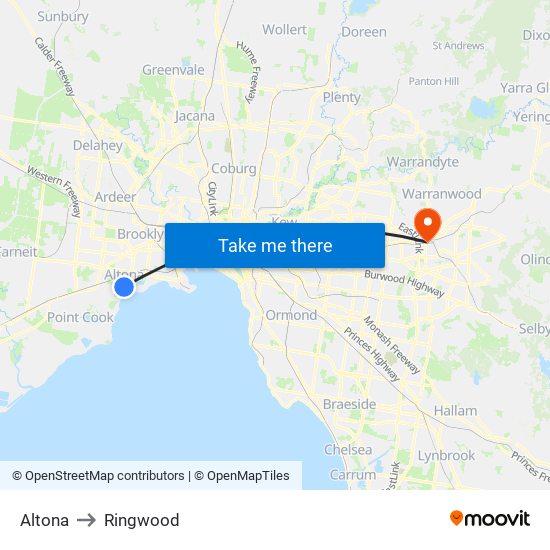 Altona to Ringwood map