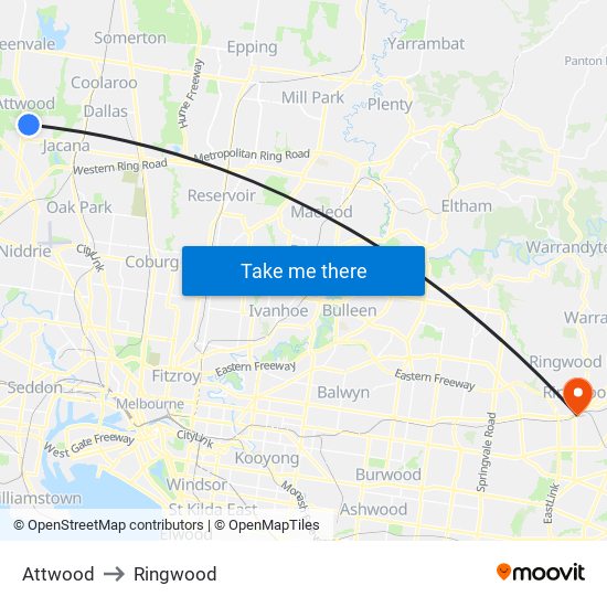 Attwood to Ringwood map