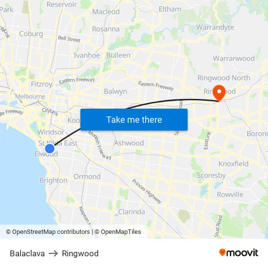 Balaclava to Ringwood map