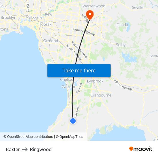 Baxter to Ringwood map