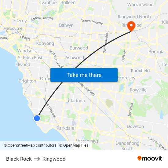 Black Rock to Ringwood map