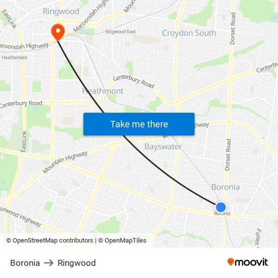 Boronia to Ringwood map