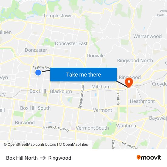 Box Hill North to Ringwood map