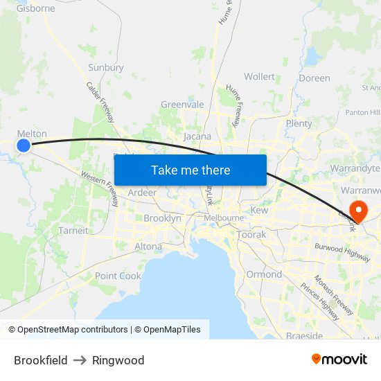 Brookfield to Ringwood map