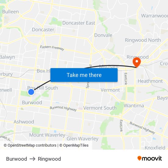 Burwood to Ringwood map