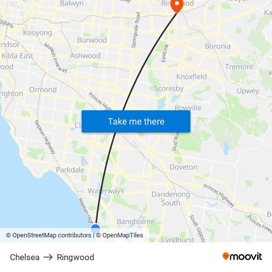 Chelsea to Ringwood map