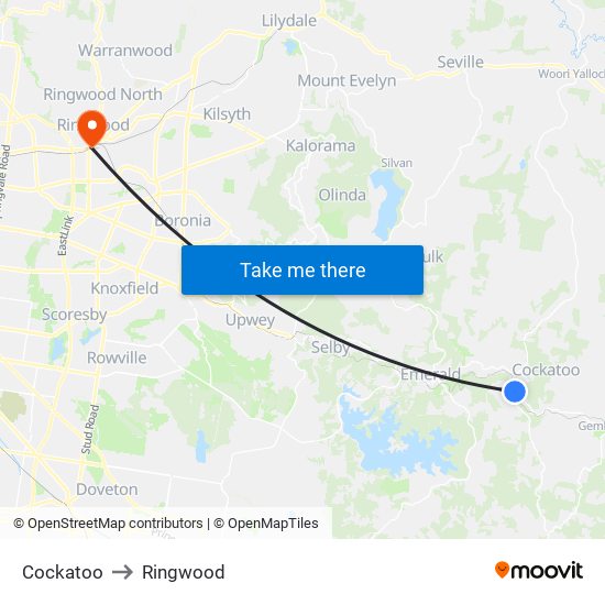 Cockatoo to Ringwood map