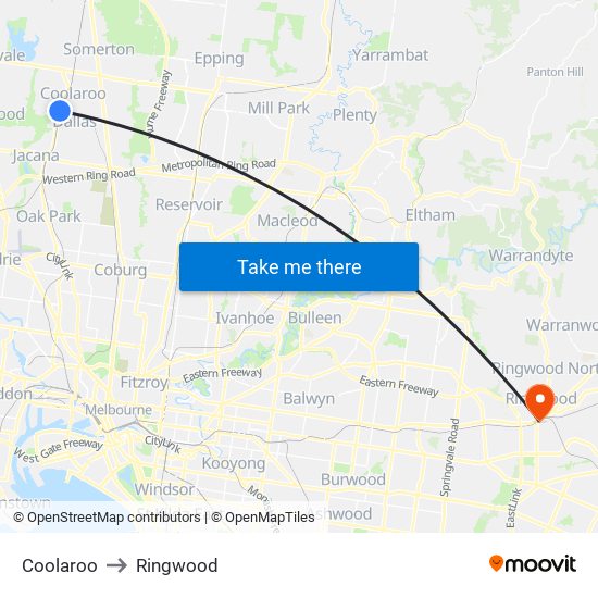 Coolaroo to Ringwood map