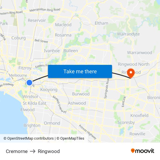 Cremorne to Ringwood map