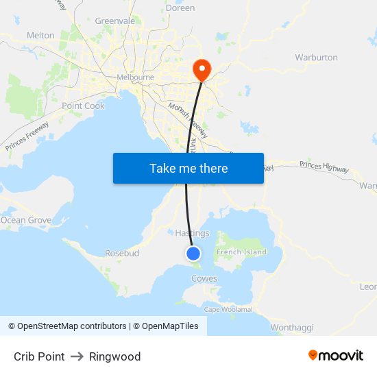 Crib Point to Ringwood map