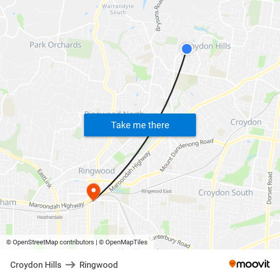 Croydon Hills to Ringwood map