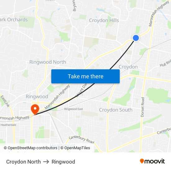 Croydon North to Ringwood map