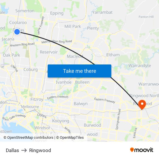 Dallas to Ringwood map