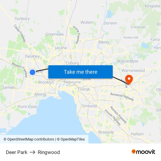 Deer Park to Ringwood map
