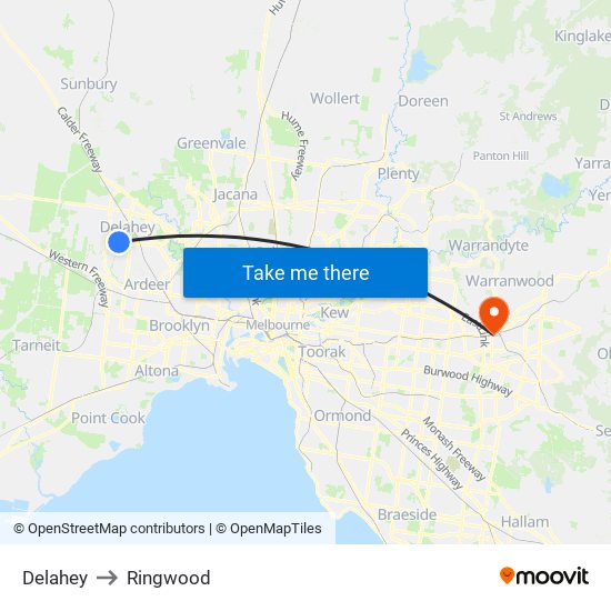 Delahey to Ringwood map