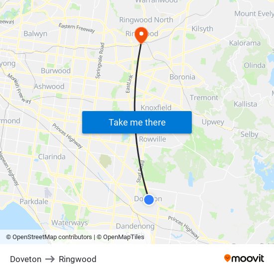 Doveton to Ringwood map