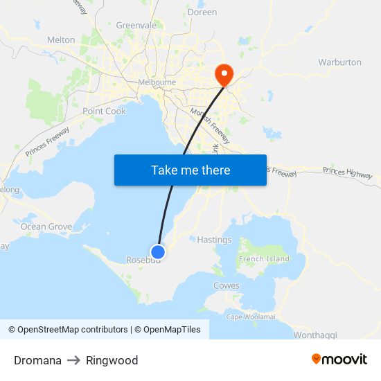 Dromana to Ringwood map