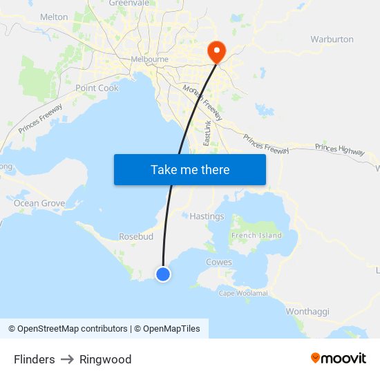 Flinders to Ringwood map